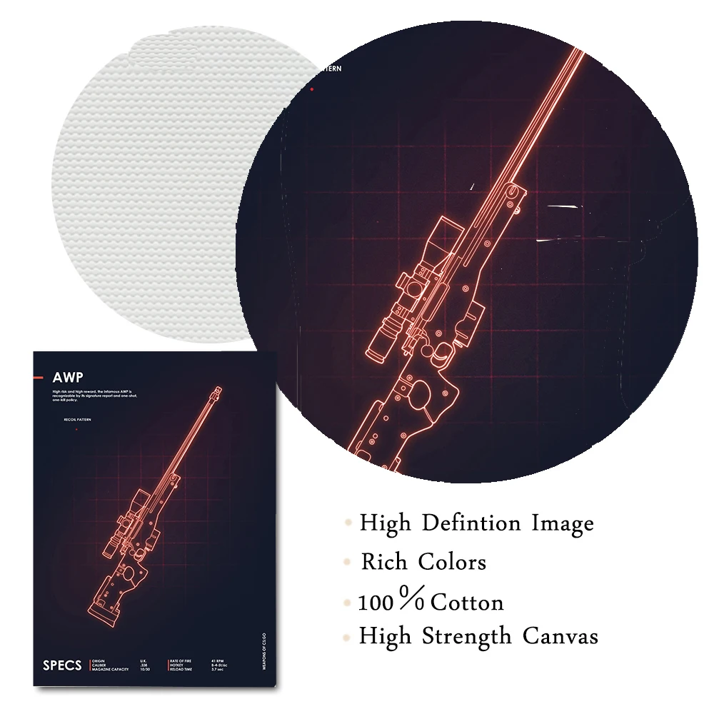 Игровой плакат Cs Go Counter Strike неоновое оружие AWP снайперский пистолет