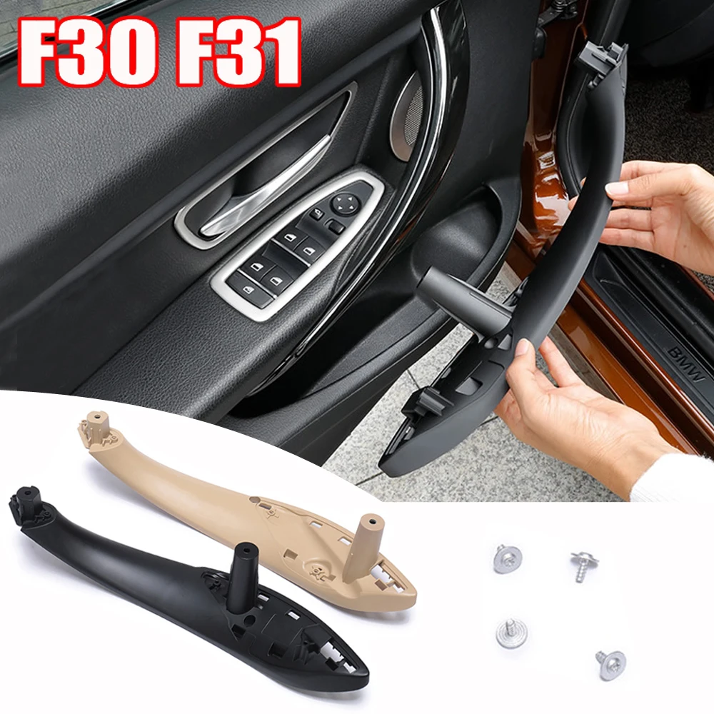 Left & Right 2 SET Beige Leather Beige Stitch Door Handle Cover for 3/4 Series F30 F31 