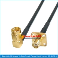 sma male right angle to sma female 4 hole flange chassis panel mount pigtail jumper rg 58 rg58 3d fb 50 3 extend cable 50 ohm