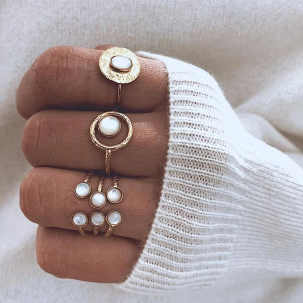 

3PCS/Set Fashion Simple Retro Casual Wild Adjustable Opening Opal Joint Ring Women