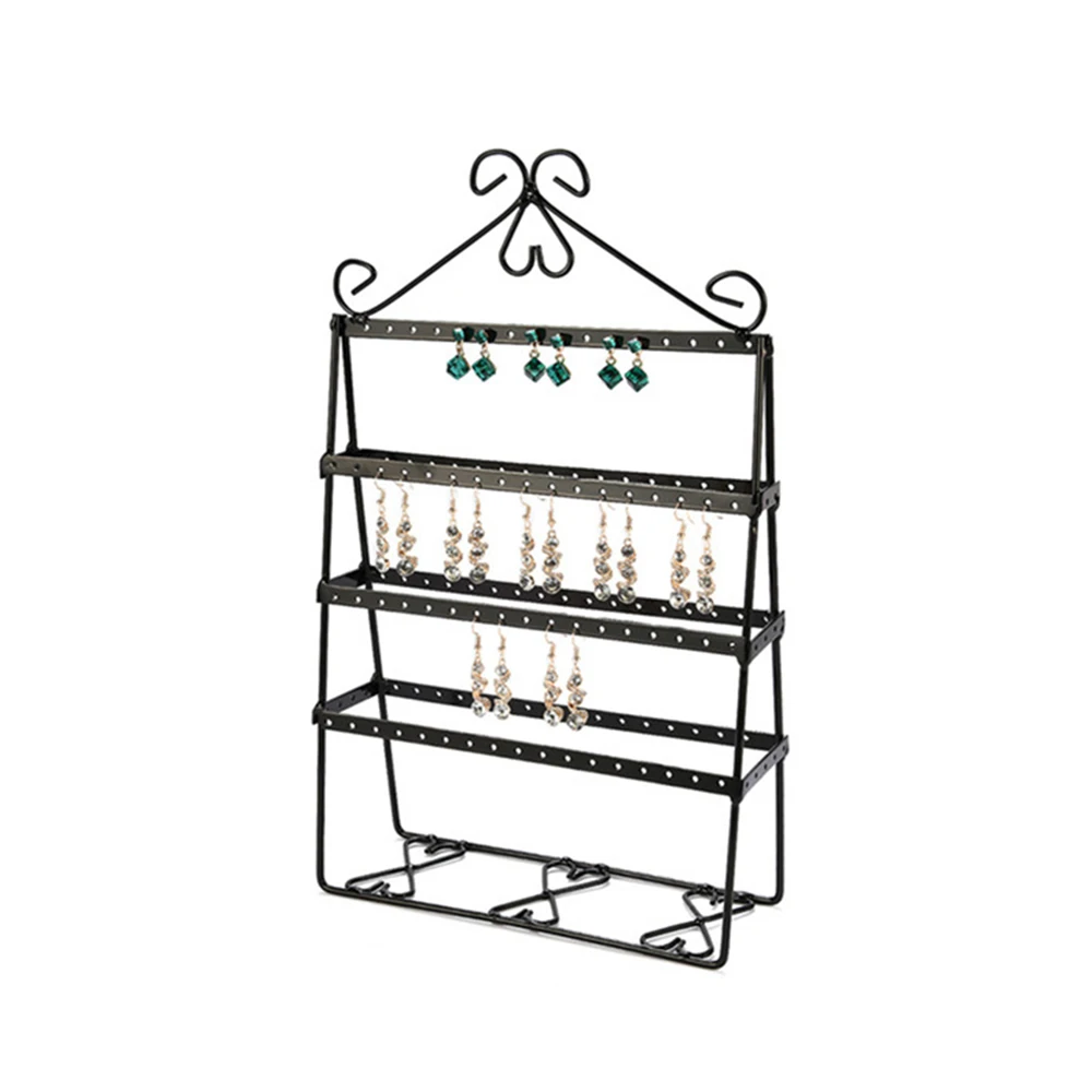

New Jewelry Earring Holder Stand Commercial Display 4 Layer 112 Holes Metal Black White Organizer Rack Shelf For Home Wholesale