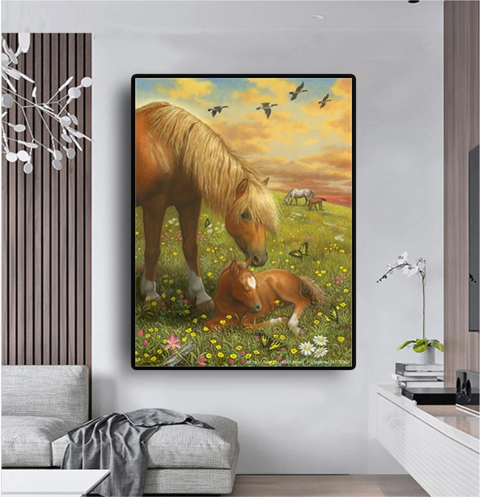 Лошадь мать любовь животное diy-картина маслом по номеру для домашнего декора