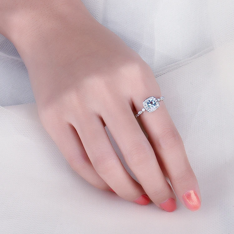 JewelryPalace 0.9ct Подушка подлинный синий топаз фианит огранки «маркиза» Halo Регулируемый Обручение кольца 925 пробы серебро