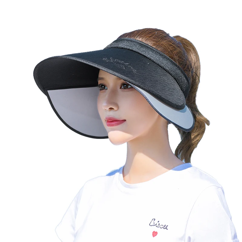 

Summer Women Visor Empty Top Sun Hat Wide Large Brim Face Sunscreen Cap Foldable Beach Travel Riding Hats UV Protection Cap