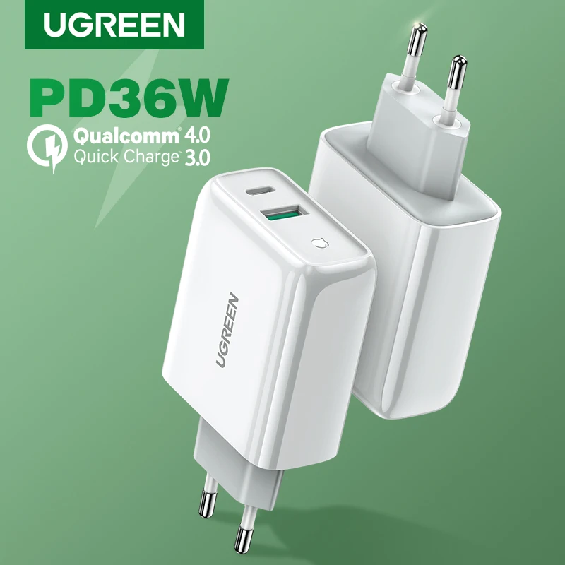 UGREEN PD36W USB зарядное устройство Quick Charge 4 0 3 типа C для iPhone 12 Xiaomi Samsung QC зарядного