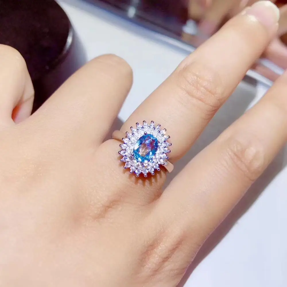 Natural light blue Aquamarine Ring S925 Silver Gemstone Fashion grace round Diana Women girl party gift Jewelry | Украшения и