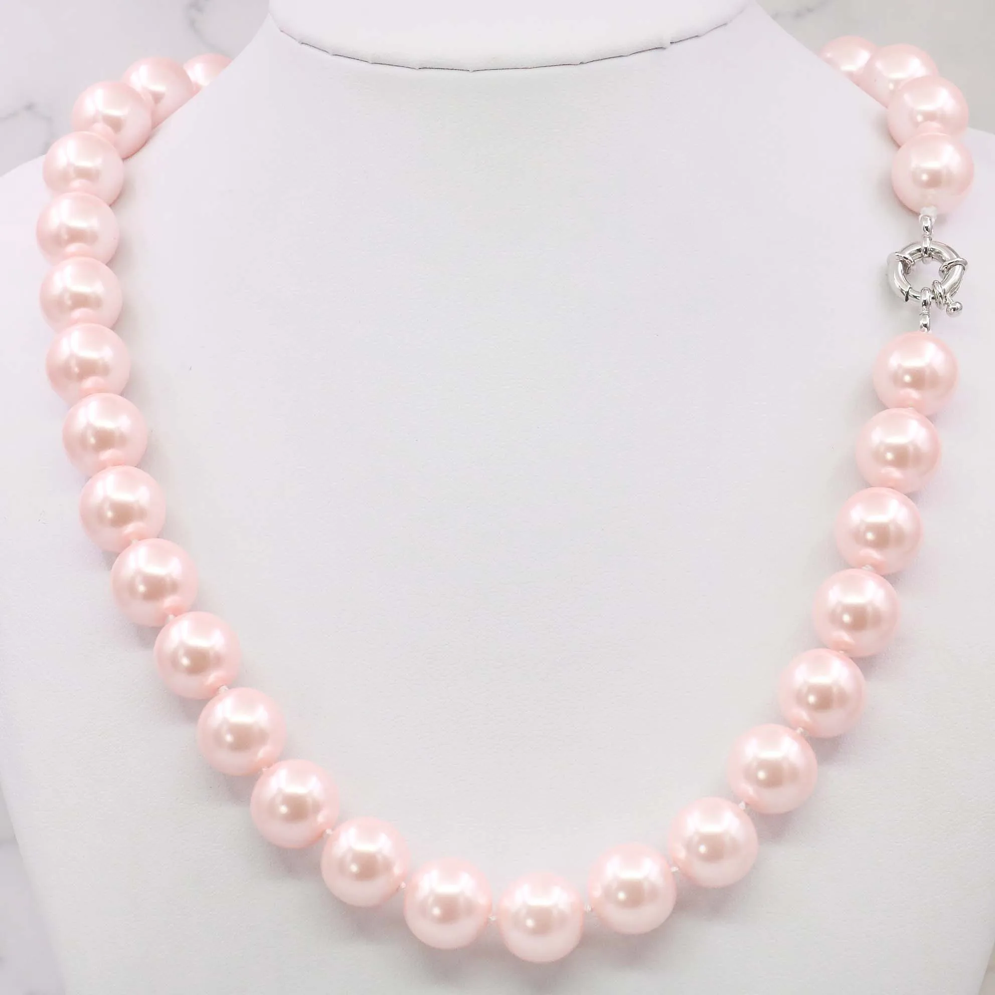 Жемчужное ожерелье 12 мм РОЗОВОЕ КРУГЛОЕ жемчужное в южноморском стиле жемчужные