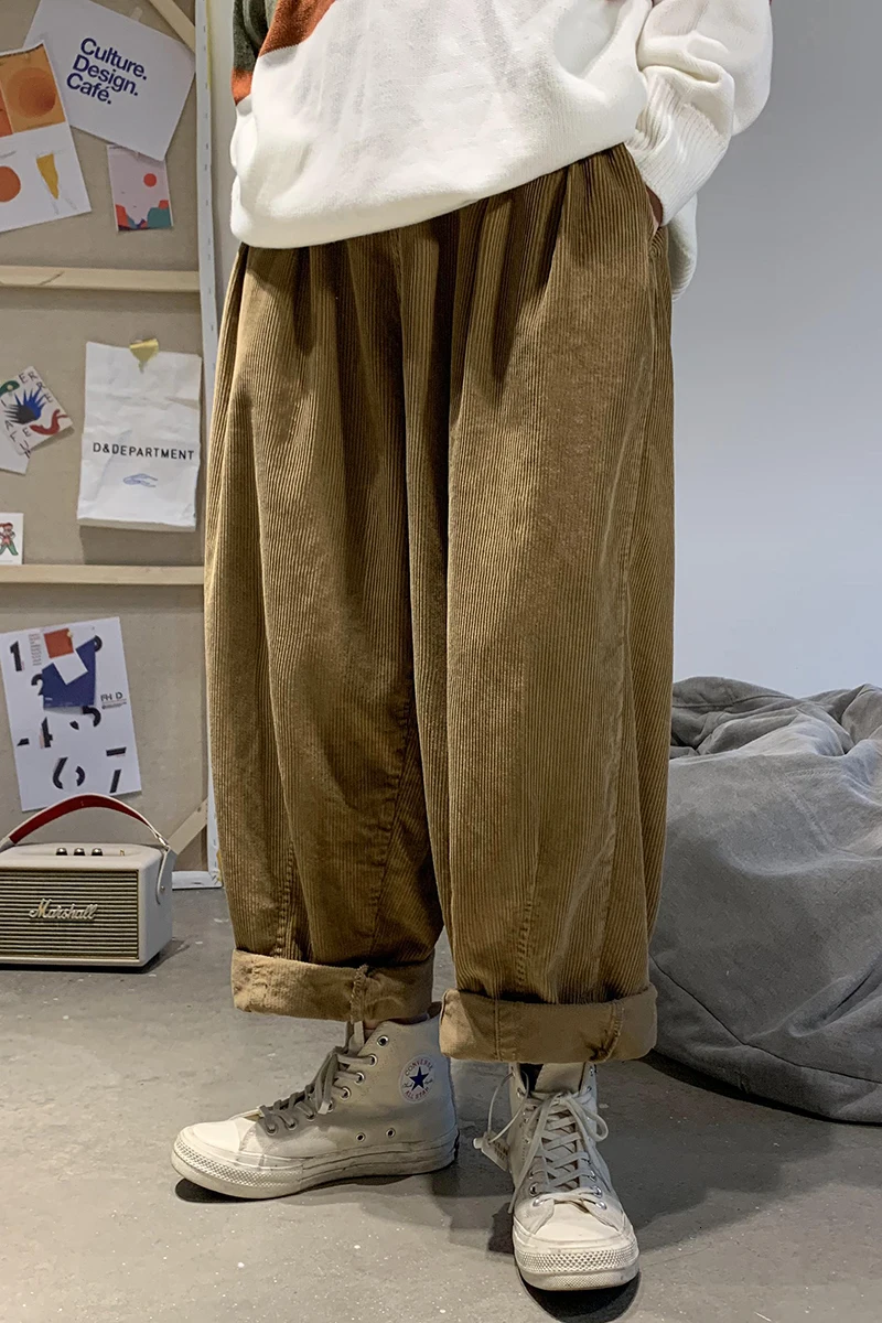 

Corduroy Pants Men's Fashion Solid Color Retro Cotton Straight Trousers Men Streetwear Hip Hop Loose Casual Pants Mens M-2XL
