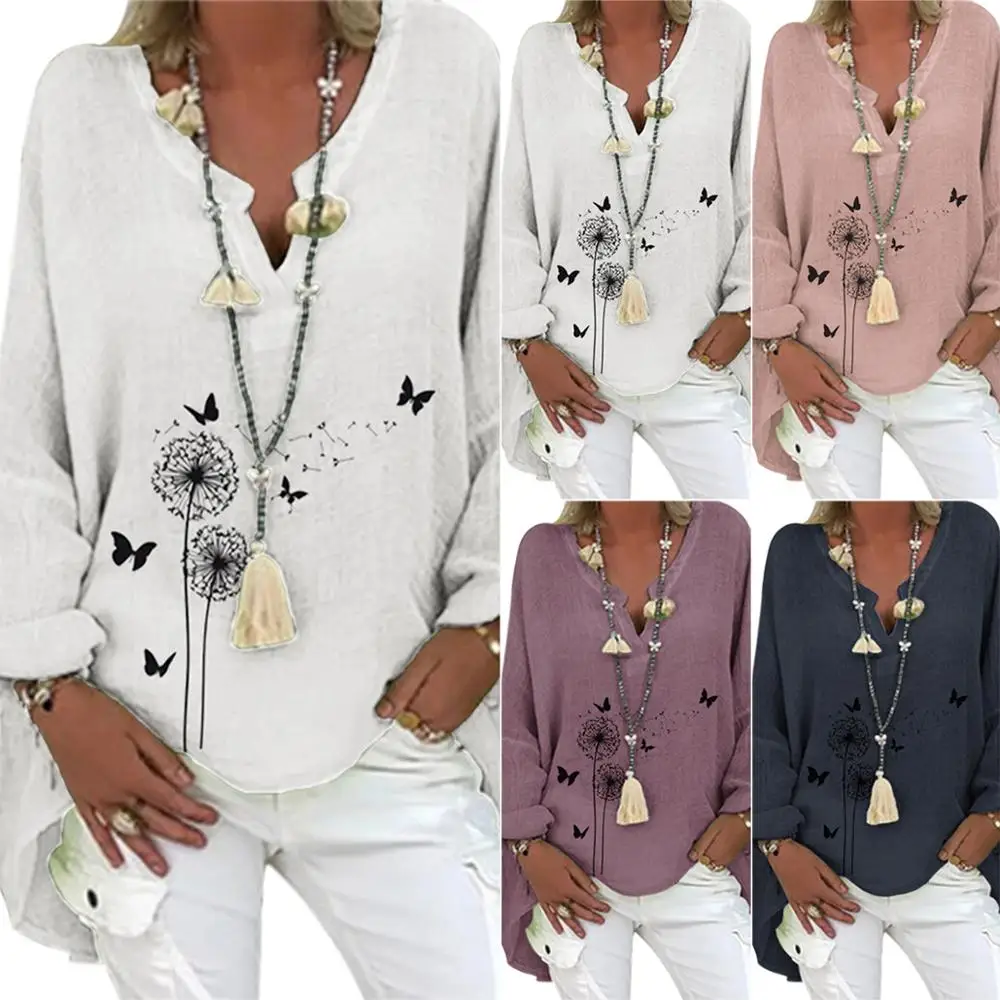 

Vicabo T-shirt with Butterflies Women Autumn Clothes Large Size Long Sleeves Loose Long Shirts Vintage Ladies Tops 5XL