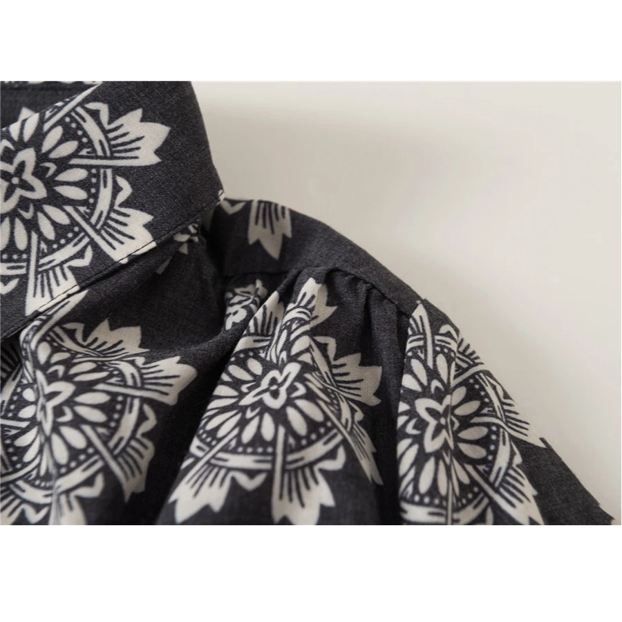

21 Summer French defined waist slim short sleeve cotton floral printing A line summer dress women