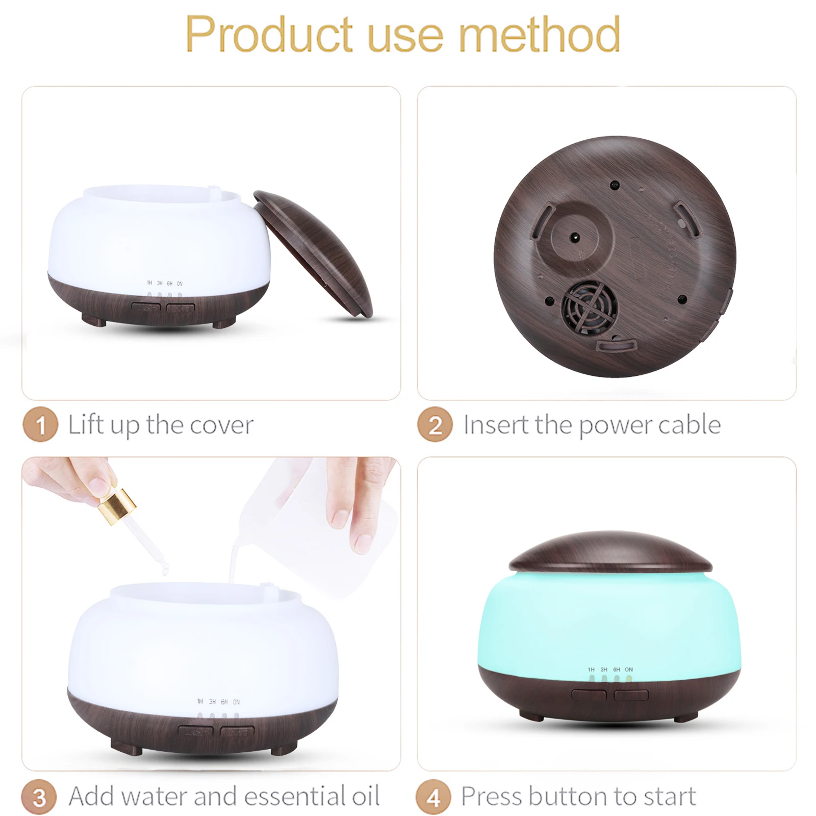 

300ml Electric Humidifier Essential Aroma Oil Diffuser Ultrasonic Wood Grain Air Humidifier Usb Mist Maker Led Mist Maker Light