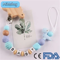 new 1pcs silicone baby pacifier custom personalised name silicone pacifier clips natural beech dinosaur silicone crochet beads