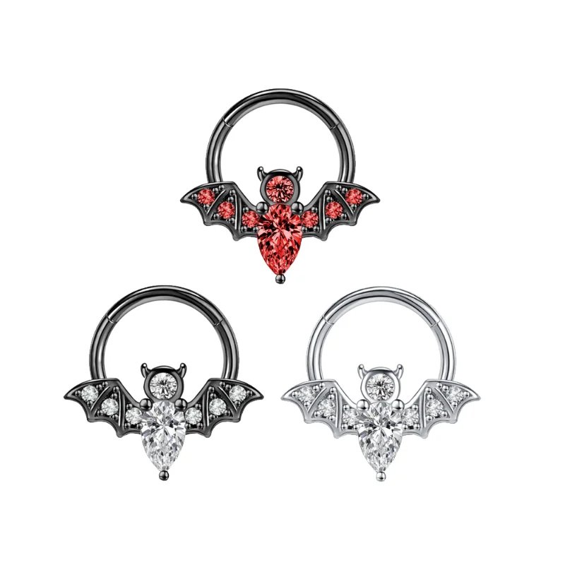 Кольцо для носа из нержавеющей стали с кристаллами, ювелирное украшение в виде летучей мыши, пчелы 16 г, стык для прокола уха, Козелка, завитка ушной раковины, 1 шт.