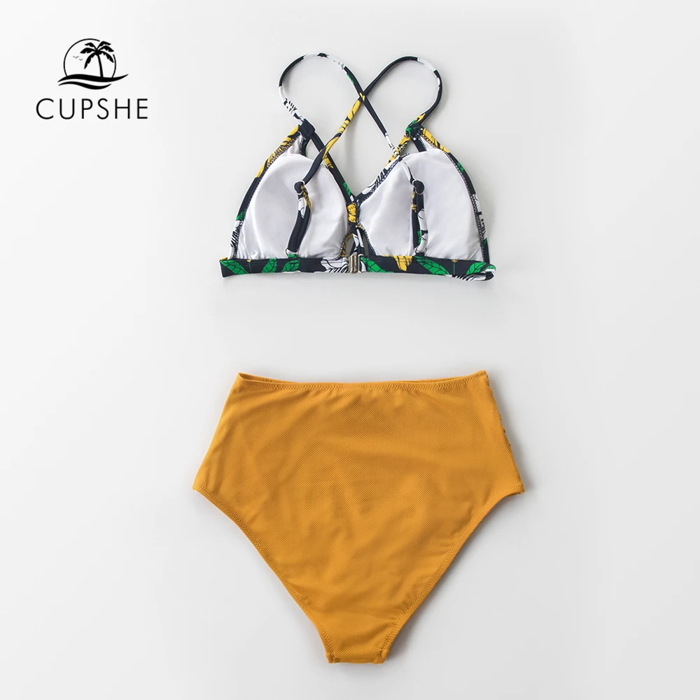 CUPSHE цветочный и однотонный гофрированный с высокой талией бикини сексуальный
