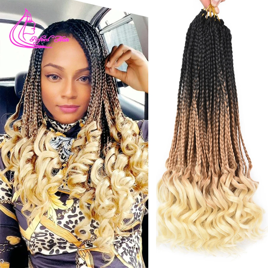 

Crochet Hair 3S Box Braids Curly Ends Synthetic Hair For Braid 22Strands/pc Ombre Braiding Hair Extensions Black Brown Blonde