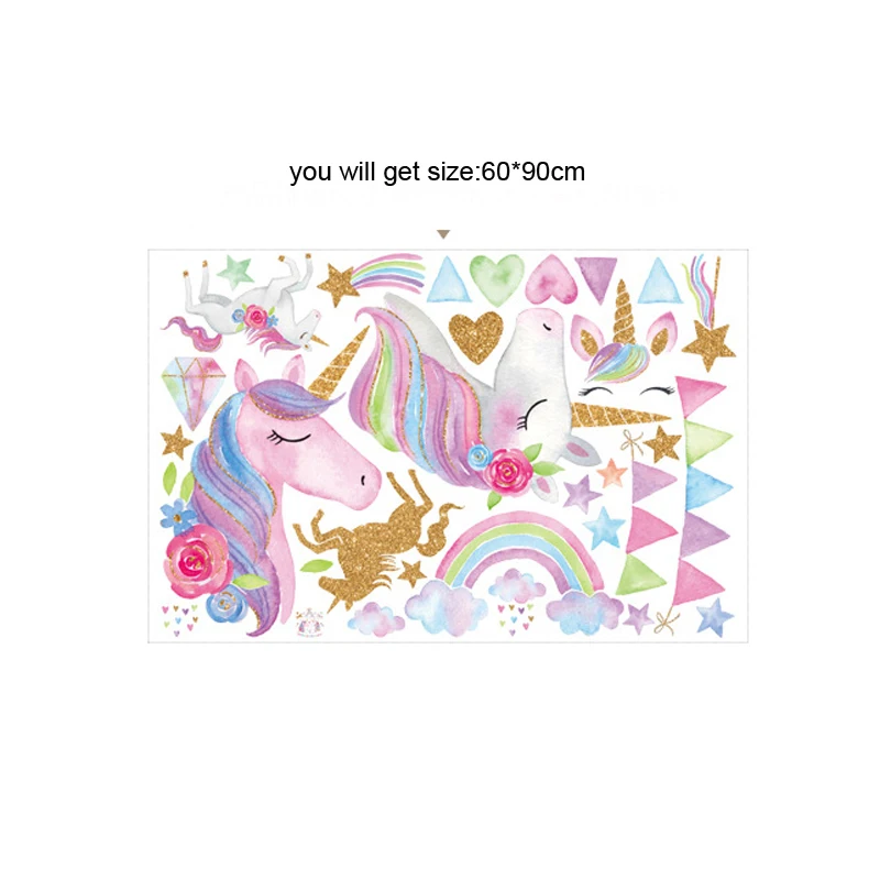 

kids room 3d unicorn wall sticker home decoration adhesive cartoon flower horse rainbow wall mural baby children gift