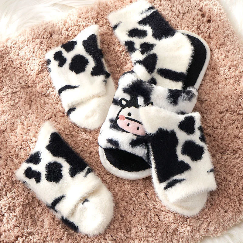 Забавные милые носки из коровьей кожи для женщин зимние теплые мягкие пушистые