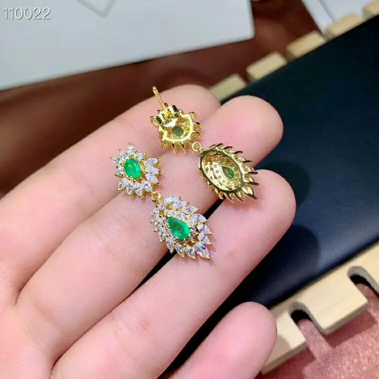 Женские серьги подвески из серебра 925 пробы с изумрудом|Серьги-подвески| |
