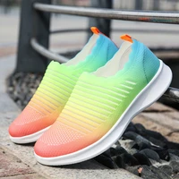 cheap rainbow sock shoes women sneakers breathable knit slip on flats shoes women loafers ultralight summer shoes for women 2021