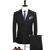 2021 new mens fashion double breasted vertical stripes suit business casual 3 piece suit blazer trousers vest