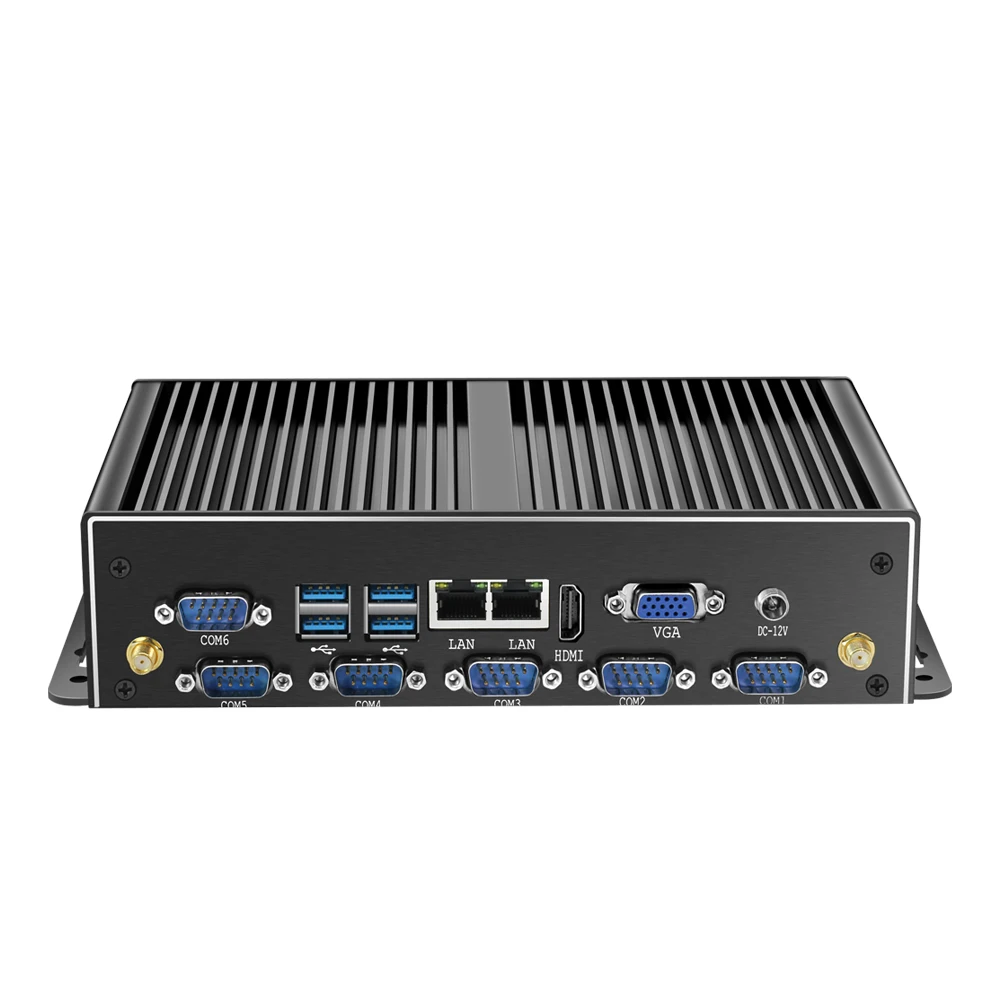 Безвентиляторный мини-ПК с двойной LAN Gigabit Ethernet 6 * COM Celeron J1900 HDMI WiFi RS232 Windows Ubuntu