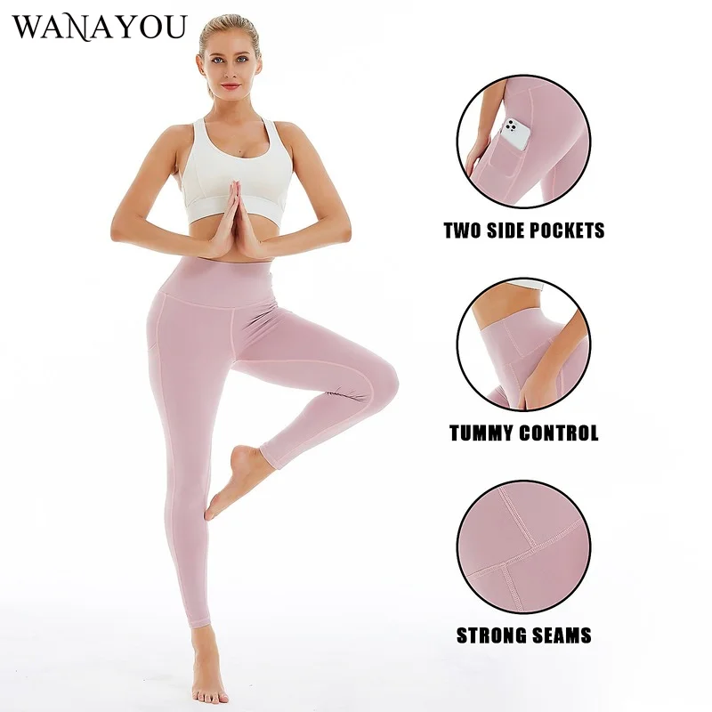 

WANAYOU Women Quick Dry Yoga Pants, Outdoor Tight Pocket Side Running Sport Pants,High Waist Breathable Fitness Workout Leggings