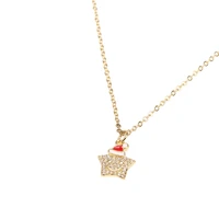 fashion pave zircon cute necklace smiley star enamel pendant for women girl choker shiny cz christmas hat romantic jewelry gift