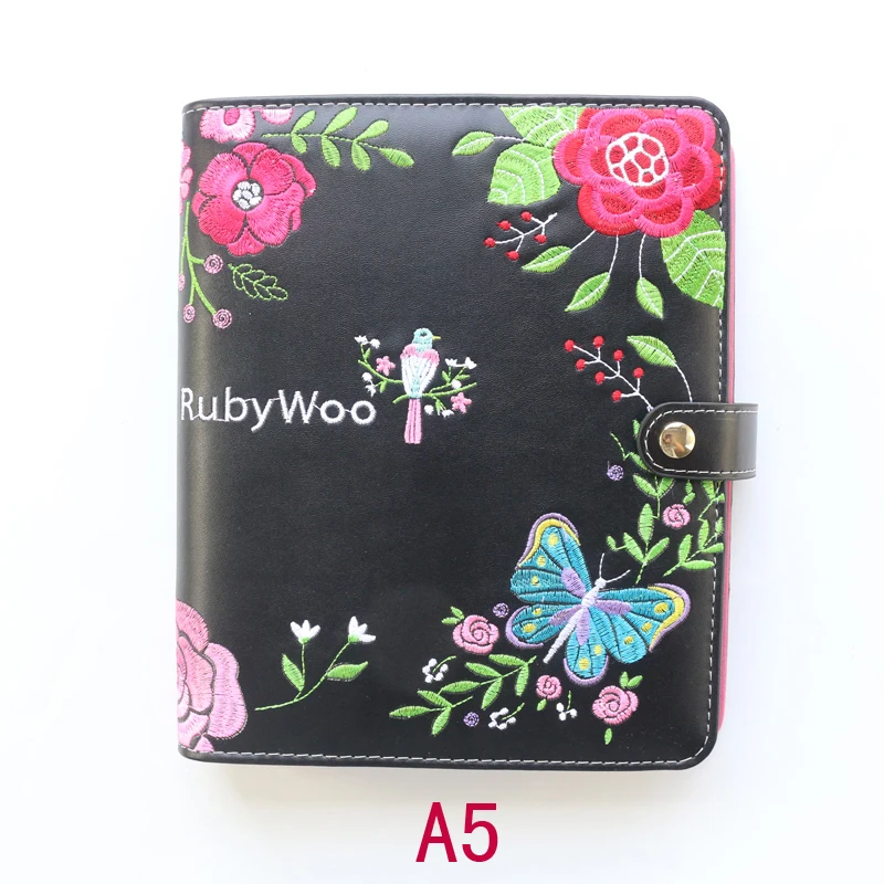 Domikee cute leather hardcover 6 rings binder planner agenda organizer office school refillable spiral notebooks stationery A5A6 - Цвет: A5 black