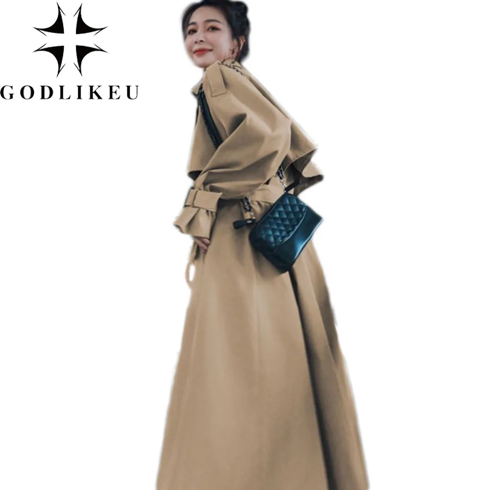 

Длинная женская ветровка в Корейском стиле GODLIKEU, свободный винтажный Тренч большого размера на весну и осень, пальто цвета хаки, уличная оде...