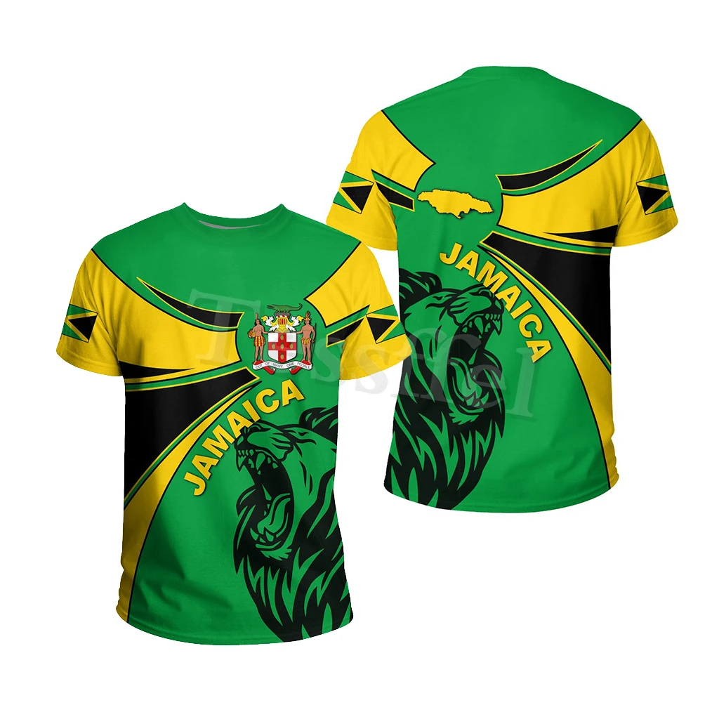 Tessffel Jamaica Lion Emblem Summer New Fashion 3D Print Tops Tee Tshirt Men Women Short Sleeve T shirt Streetwear Style-1