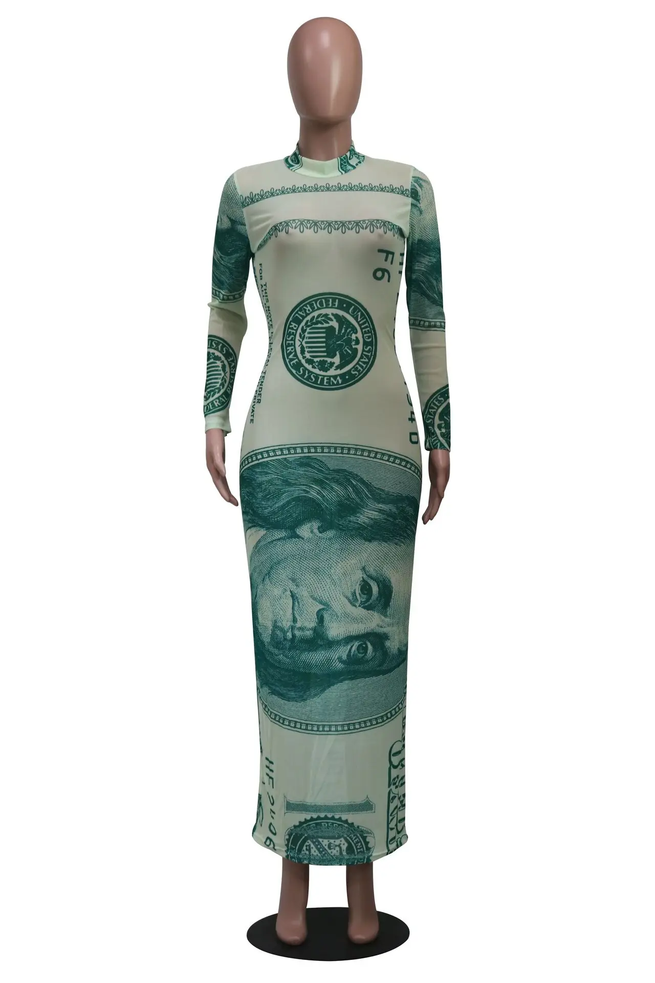 

2020 Spring and Autumn Explosive Net Yarn Printed Dress Long Sleeve Printed Ladies Dress Casual Fashion Sexy Dress