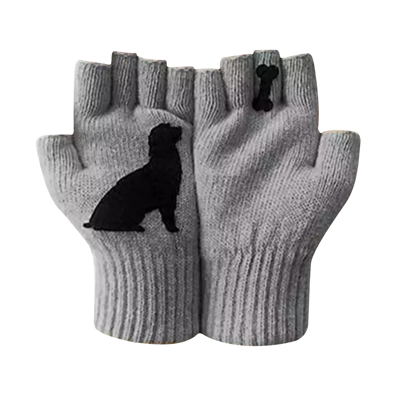 Женские шерстяные перчатки на осень и зиму с полупальцами уличные теплые принтом