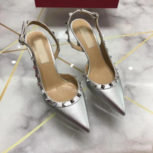 9 Women Dress Shoes rock Patent High Heels stud Pumps Rivets Real Leather Pointed Toe Wedding Shoes Gift Party Shoes - Цвет: 9