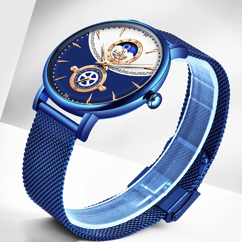 Часы Reloj Hombre 2020 Мужские Простые новые модные синие мужские часы LIGE роскошные