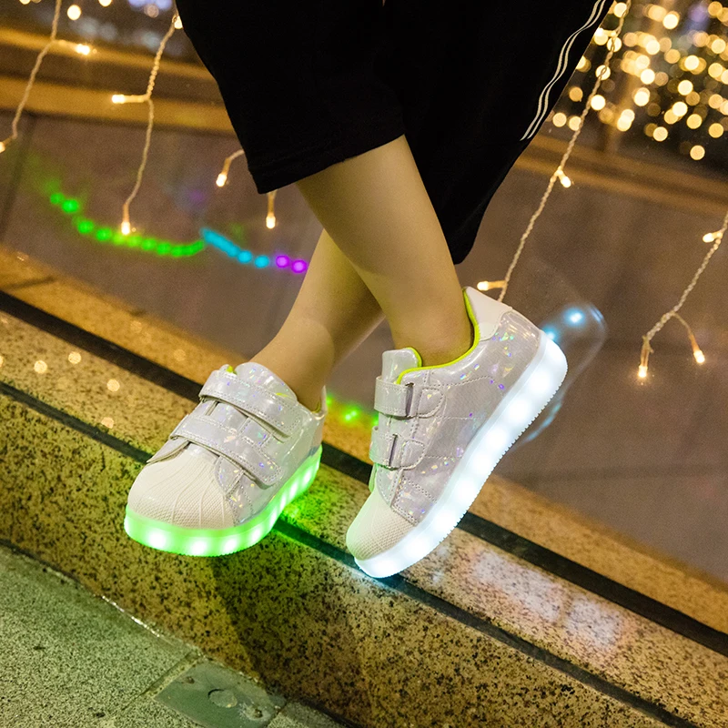 

Usb Charging Kid Shoes Shell Pink Glowing Sneakers Led With Light Up Boys Girls Shoes Basket Tenis Led Luminous Sneakers