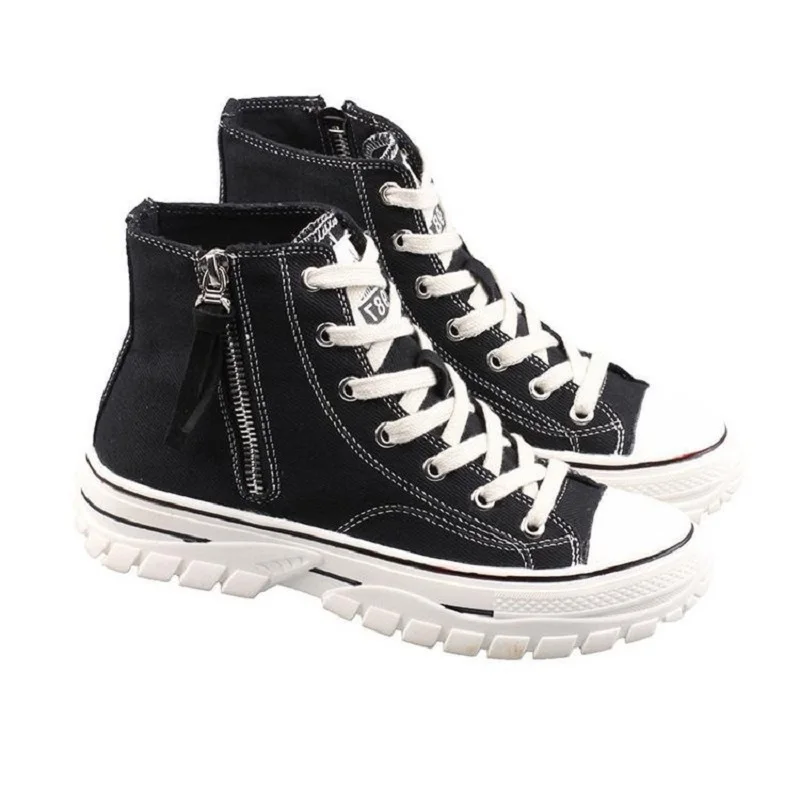

High-Top Ladies Canvas Shoes Spring And Autumn Fashion College Style Hot Sale Platform Solid Color Lace-Up Single Shoes