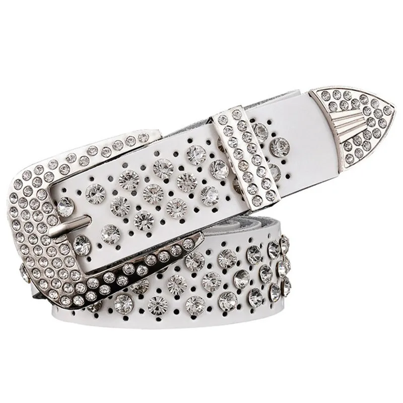 

Fashion rhinestone PU leather belts for women Luxury Pin buckle belt woman Quality second layer cow skin strap width 3.3 cm