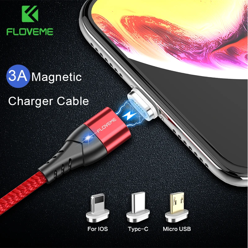 Магнитный Micro USB кабель FLOVEME 3A Type C зарядный для телефона Xiaomi iPhone 7 8 Samsung Быстрая