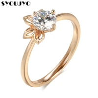 syoujyo simple crystal flower bride wedding womens ring 585 rose gold natural zircon easy matching romantic gift for girlfriend