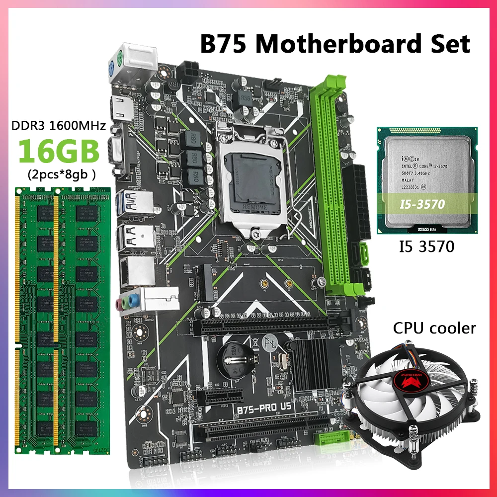 

Комплект материнской платы Machinist B75 LGA 115 с процессором Intel Core I5 3570 и памятью DDR3 16 ГБ для настольного компьютера и кулером ЦП VGA HDMI