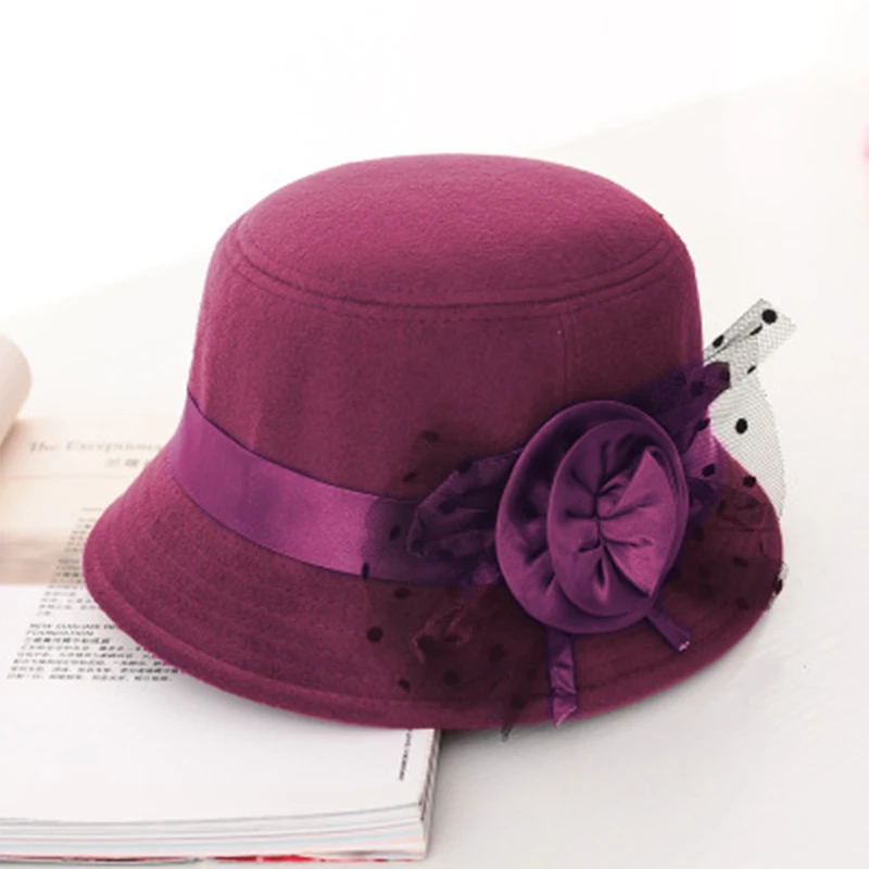 Solid Color Women Beach Retro Vintage Wool Felt Bowler Floral Fedora Hat Autumn Winter Bucket Caps For Woman Chic Accessories | Аксессуары