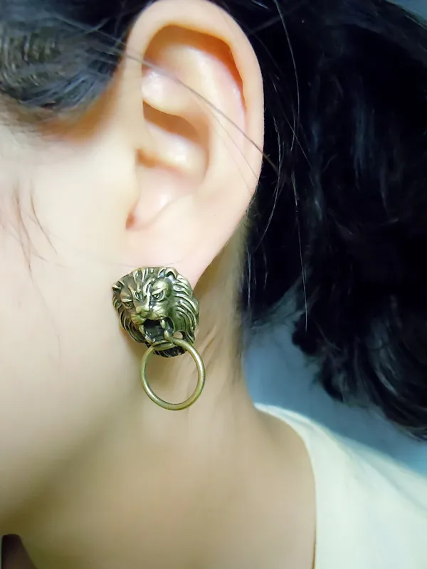 Винтажные серьги в виде льва для женщин, медные серьги kolczyki kupe brincos pendientes mujer