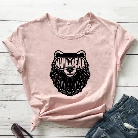 Футболка женская из 100% хлопка с принтом «Мама Медведь»