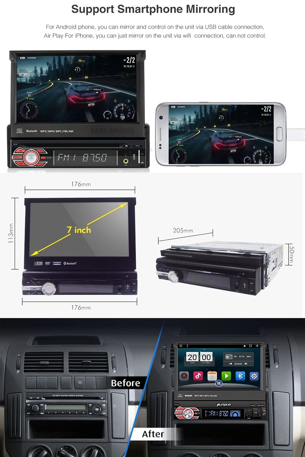 Универсальный автомобильный DVD-плеер 1din Android 9 1 Авторадио мультимедийный