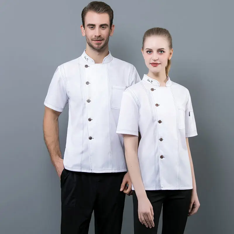 White Chef Shirt Jacket Long Adjustable Sleeve Men Women Unisex Black Cook Coat Restaurant Hotel KitchenWear Waiter Uniform |