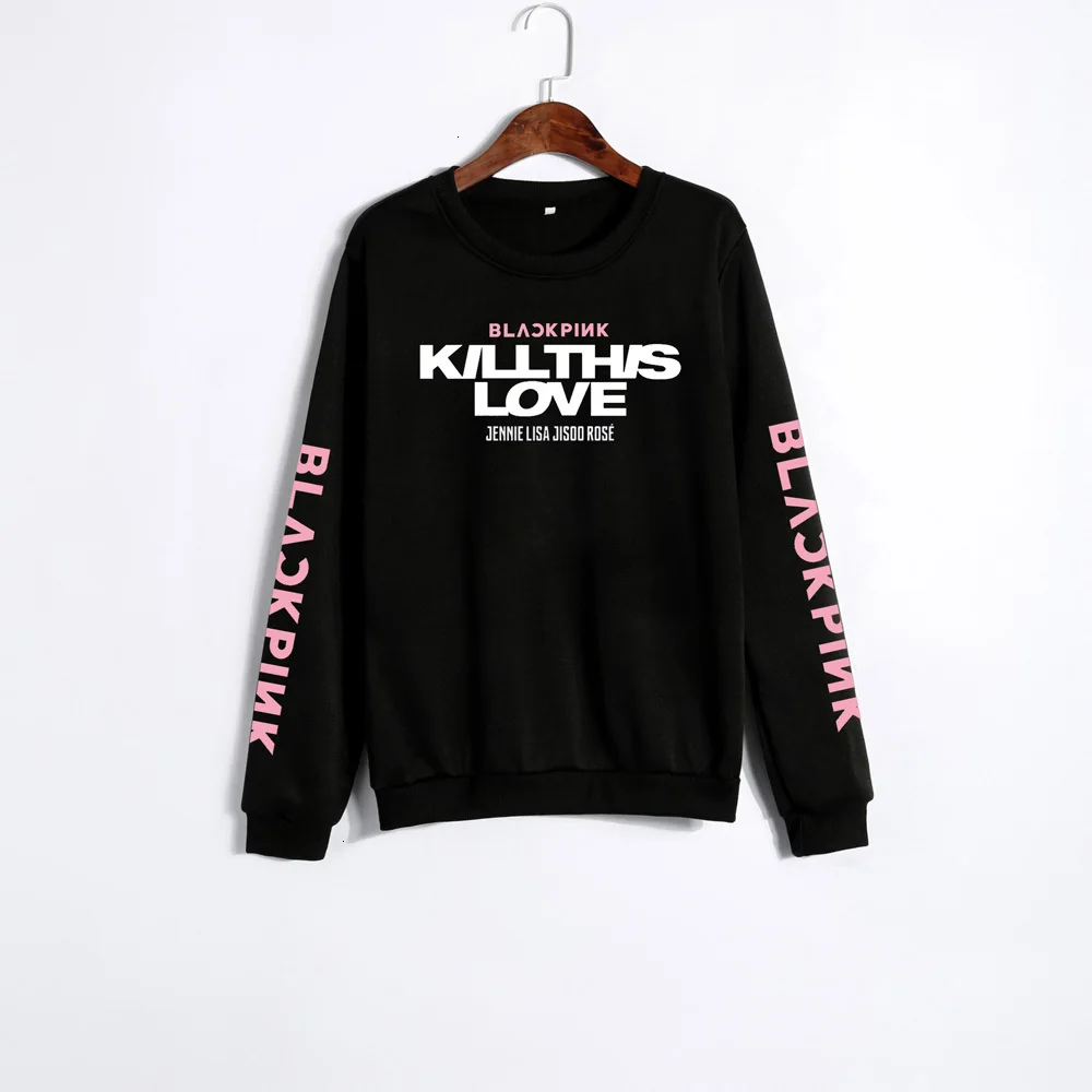 Young Tree унисекс Одежда для влюбленных корейский Черный Розовый KILL THIS LOVE Album толстовка с буквами Мужской Женский пуловер Sudadera Mujer - Цвет: Black