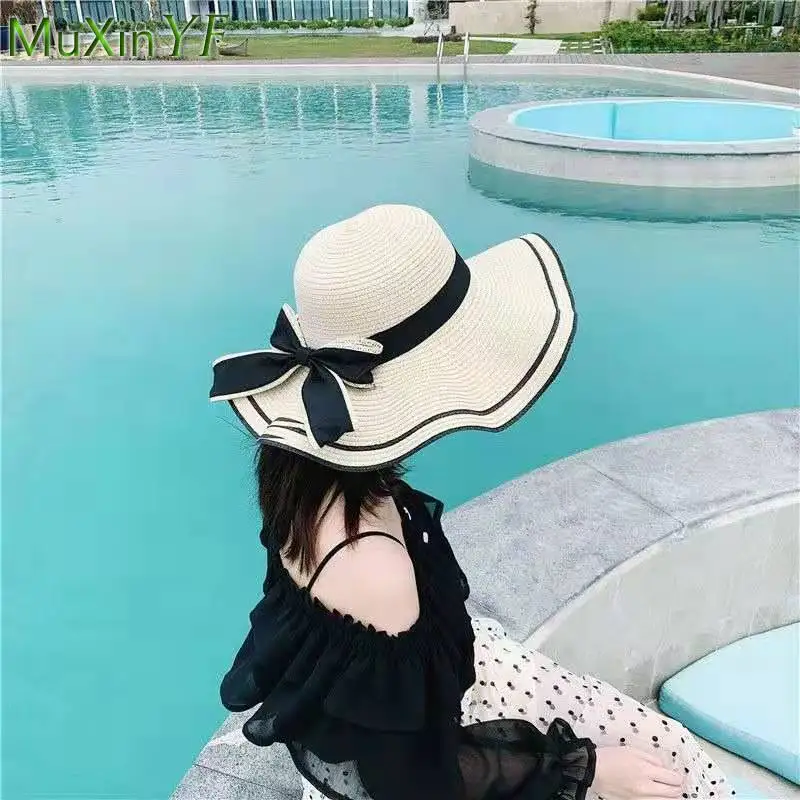 

Women's Hats 2021 Spring Summer New Bow-Knot Big-Brimmed Straw Cap Female Sunscreen Sunshade Fashion Seaside Big-Edge Beach Hat