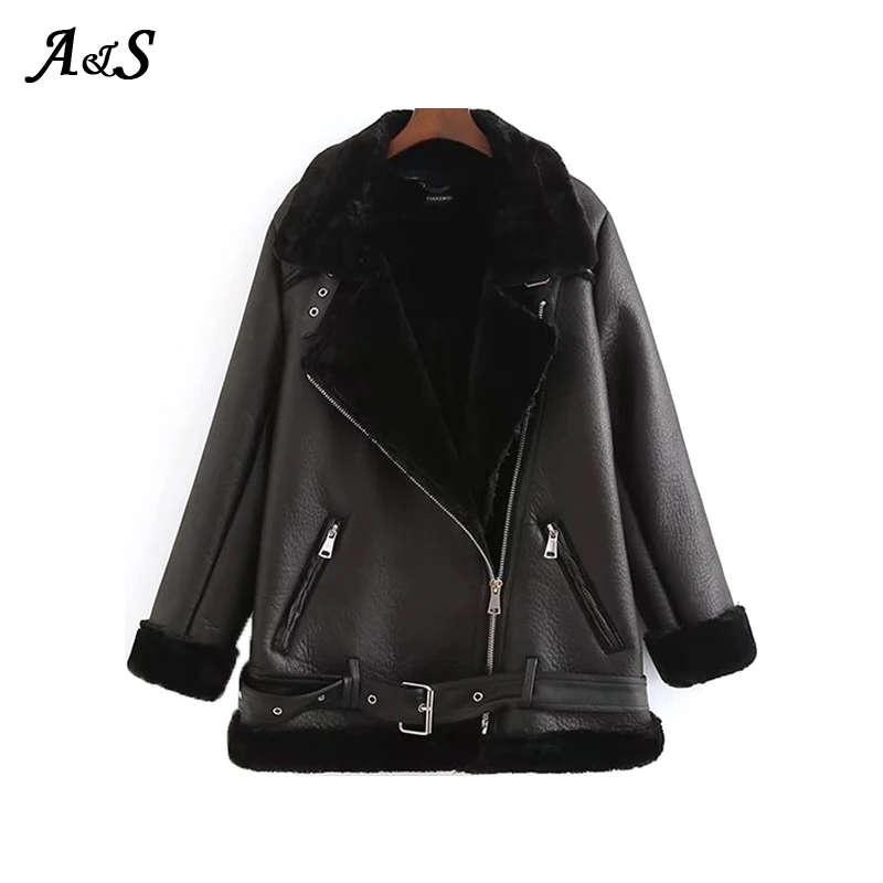 Anbenser Fake Faux Leather Jackets Womens Winter Thick Warm Coats With Lamb Wool Autumn Zipper Casual Coats For Female Plus Size