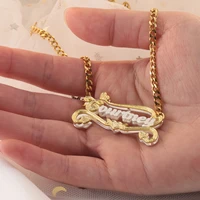fashion customized name necklace cuban chain neckalces double layer gold plated nameplate fashion personalized necklace gifts