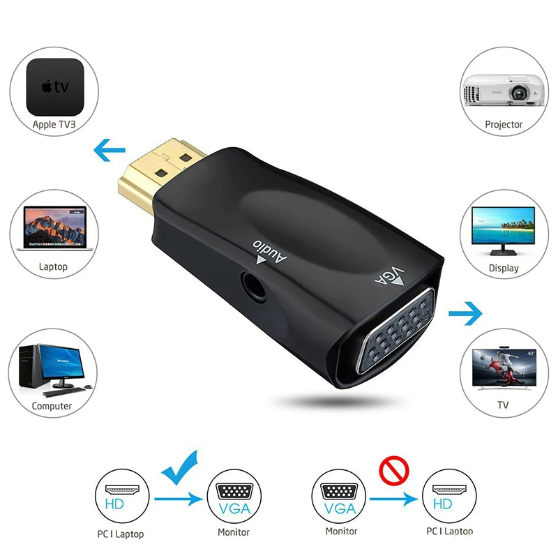 Felkin HDMI-compatible to VGA Adapter with Audio Cable HDMI Male Female 1080P Video Converter for HDTV Laptop Projector | Электроника